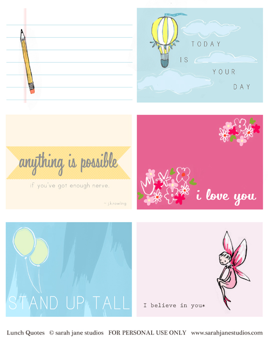 Printable Lunch Notes from Sarah Jane Studios